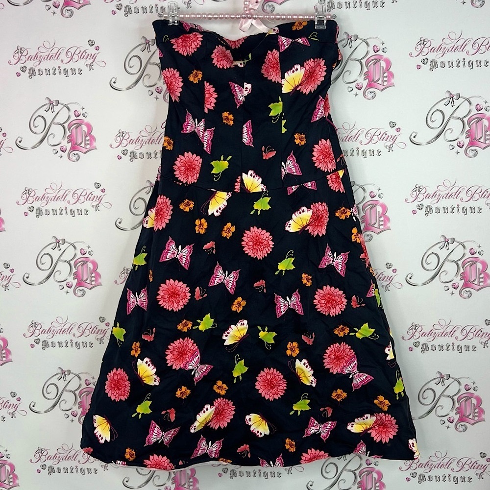 Option by blus dress strapless butterfly’s Black with Pink and Orange retro